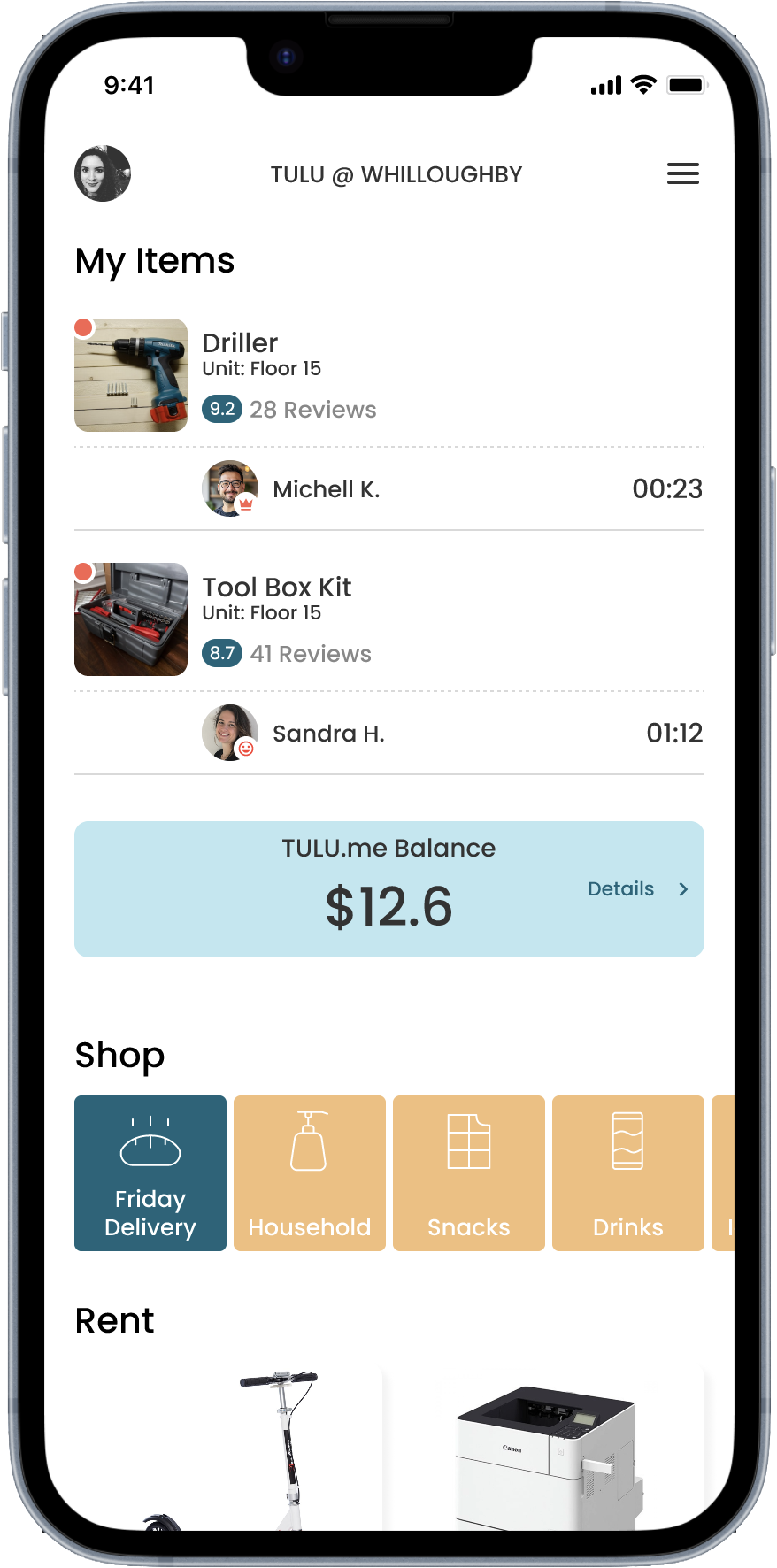 TULU.me my items screen: listing your own items for sharing